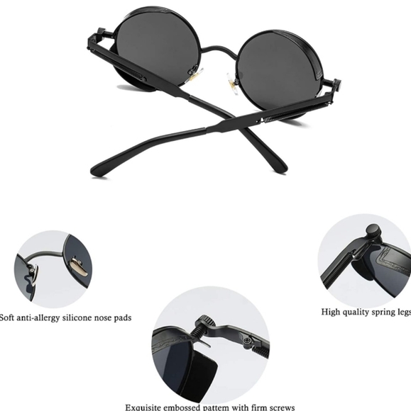 Vintage retro Round Steampunk Sunglasses Women Men - Picture 3 of 8